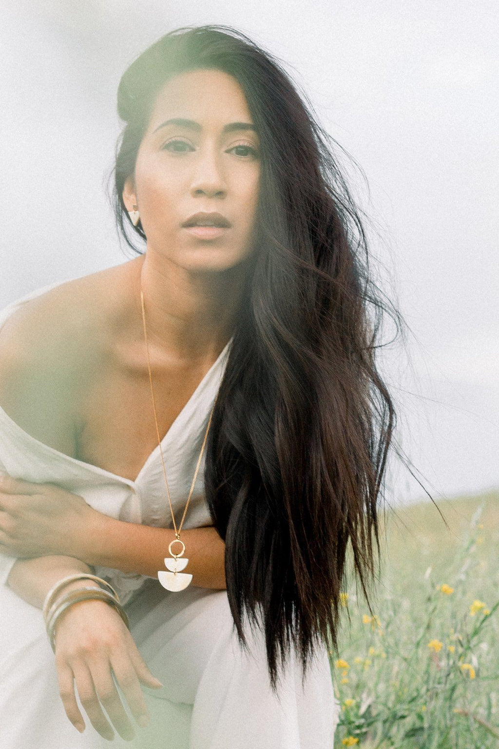 Geo Buffalo Horn Long Pendant Necklace