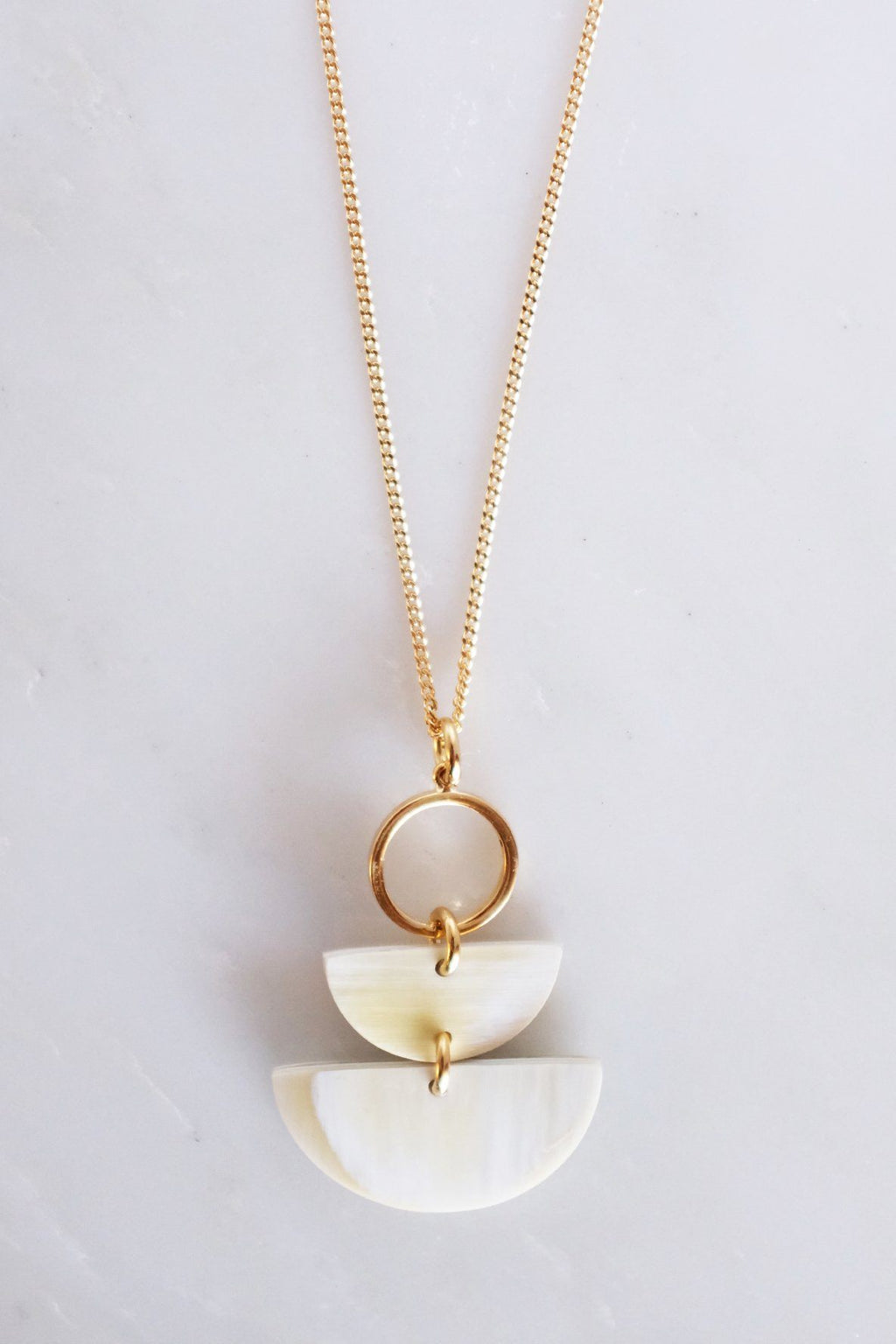 Geo Buffalo Horn Long Pendant Necklace