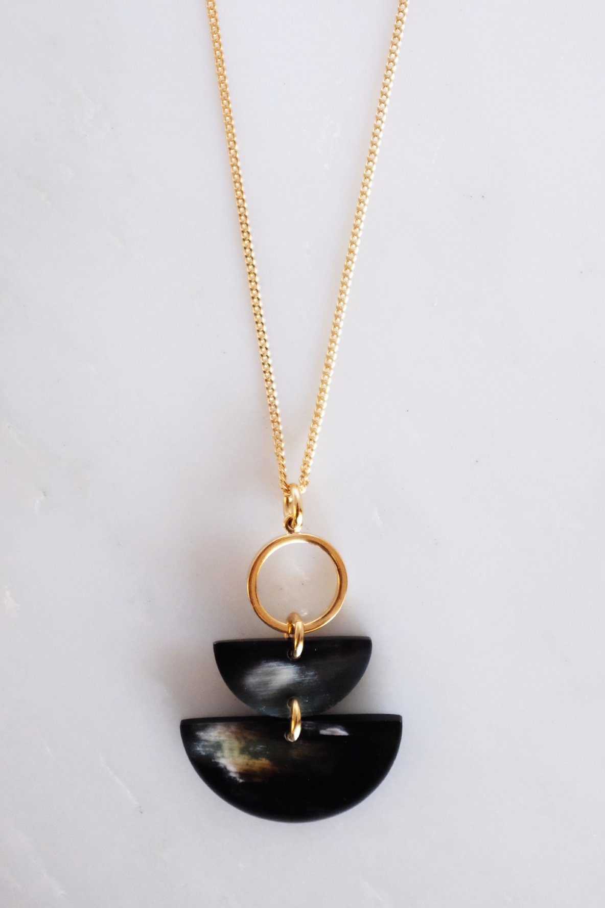 Geo Buffalo Horn Long Pendant Necklace