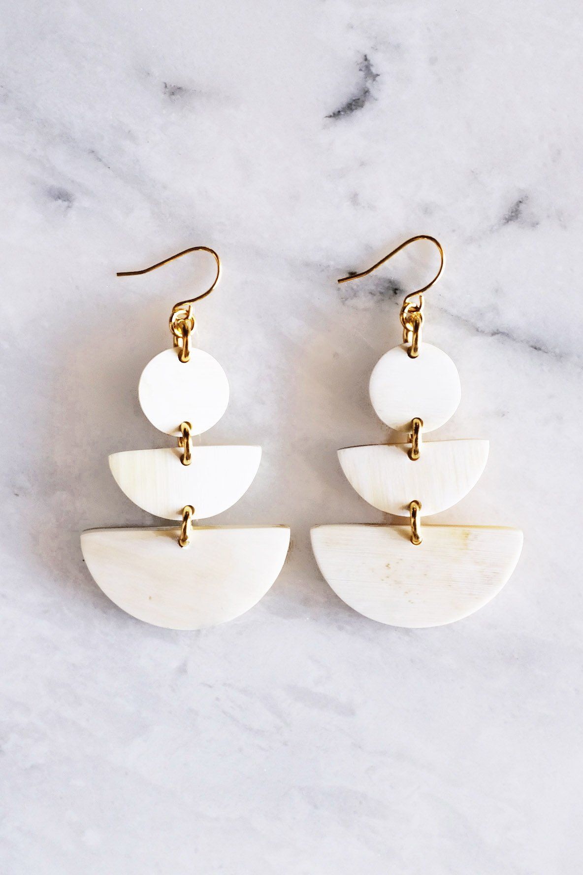 16K Gold Plated Geometric Statement Buffalo Horn Earrings
