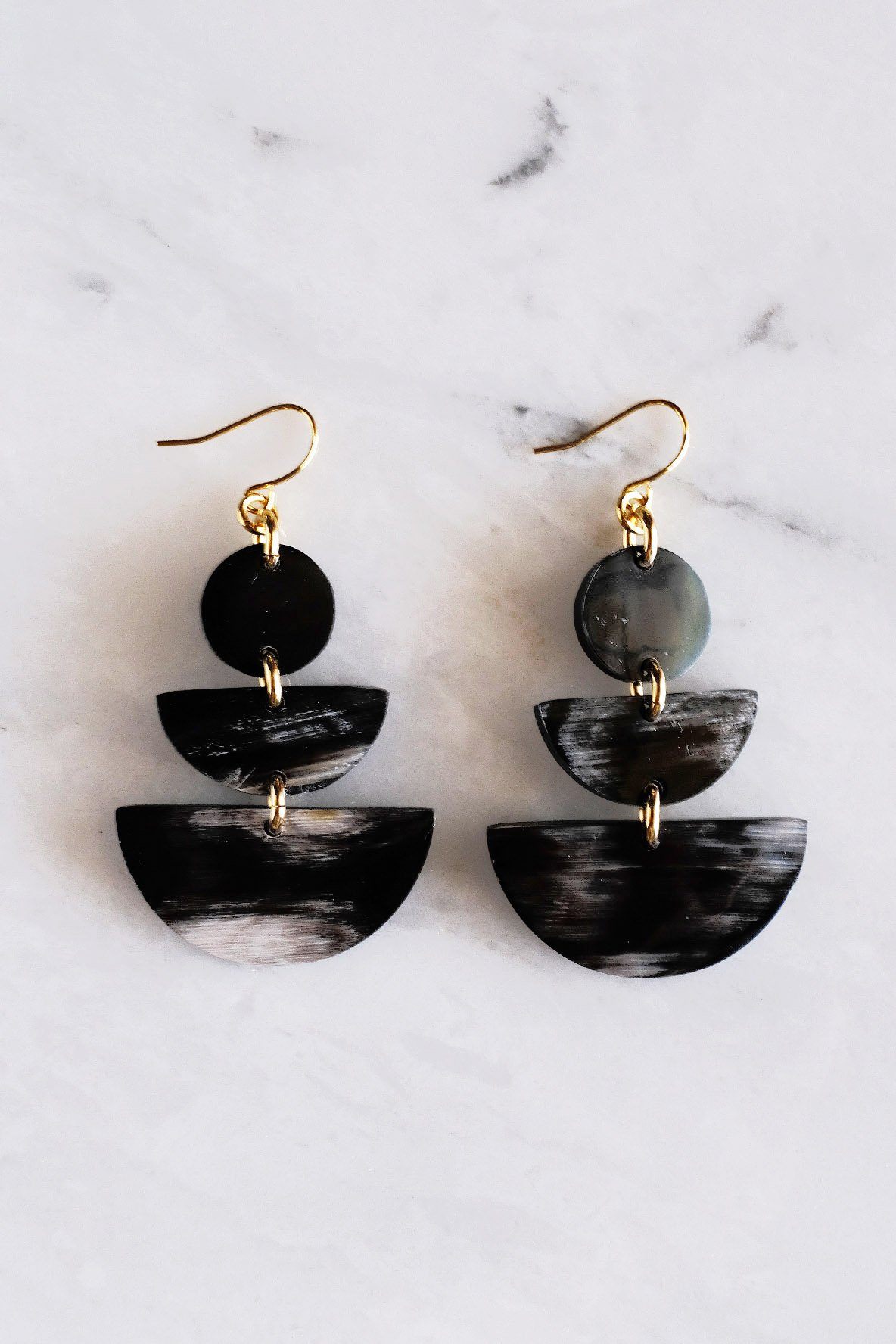 16K Gold Plated Geometric Statement Buffalo Horn Earrings