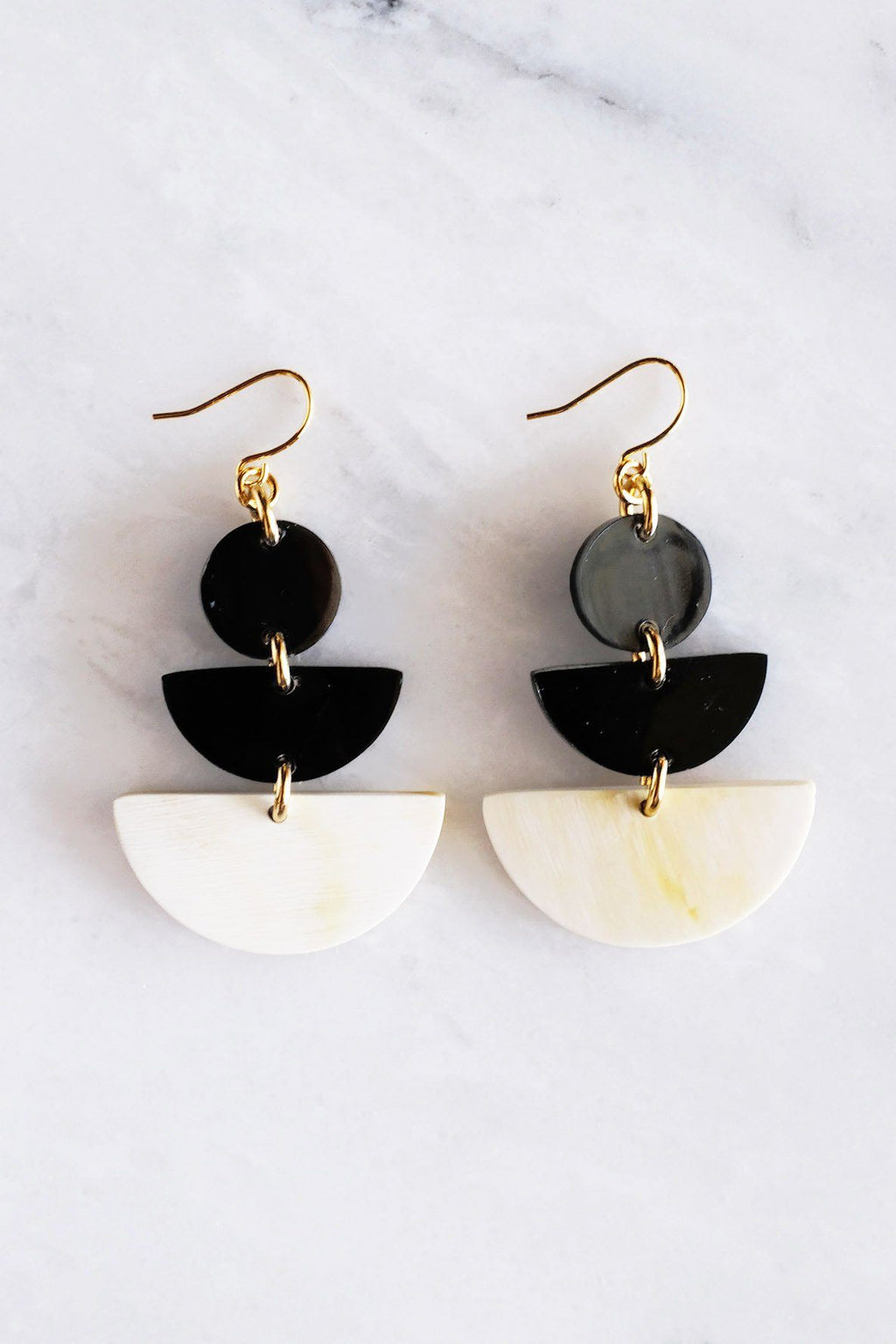 16K Gold Plated Geometric Statement Buffalo Horn Earrings