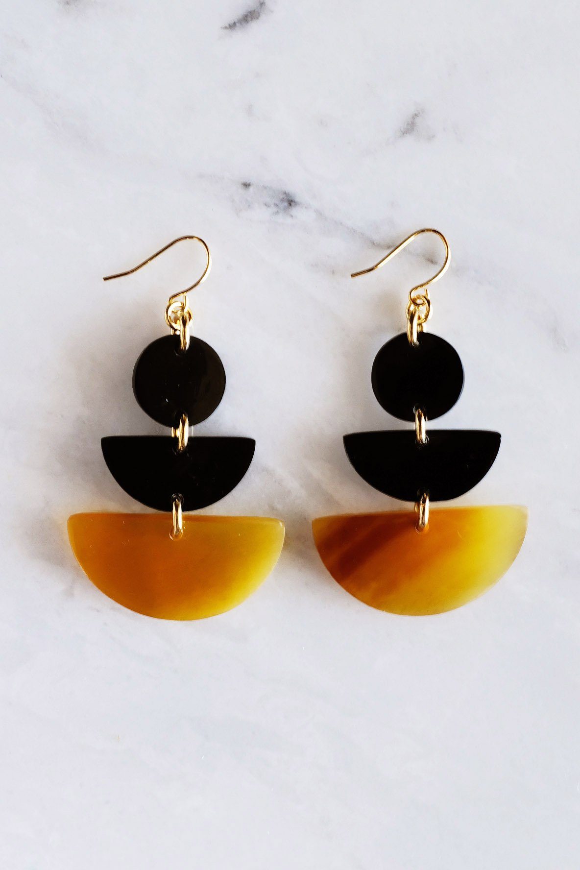 16K Gold Plated Geometric Statement Buffalo Horn Earrings
