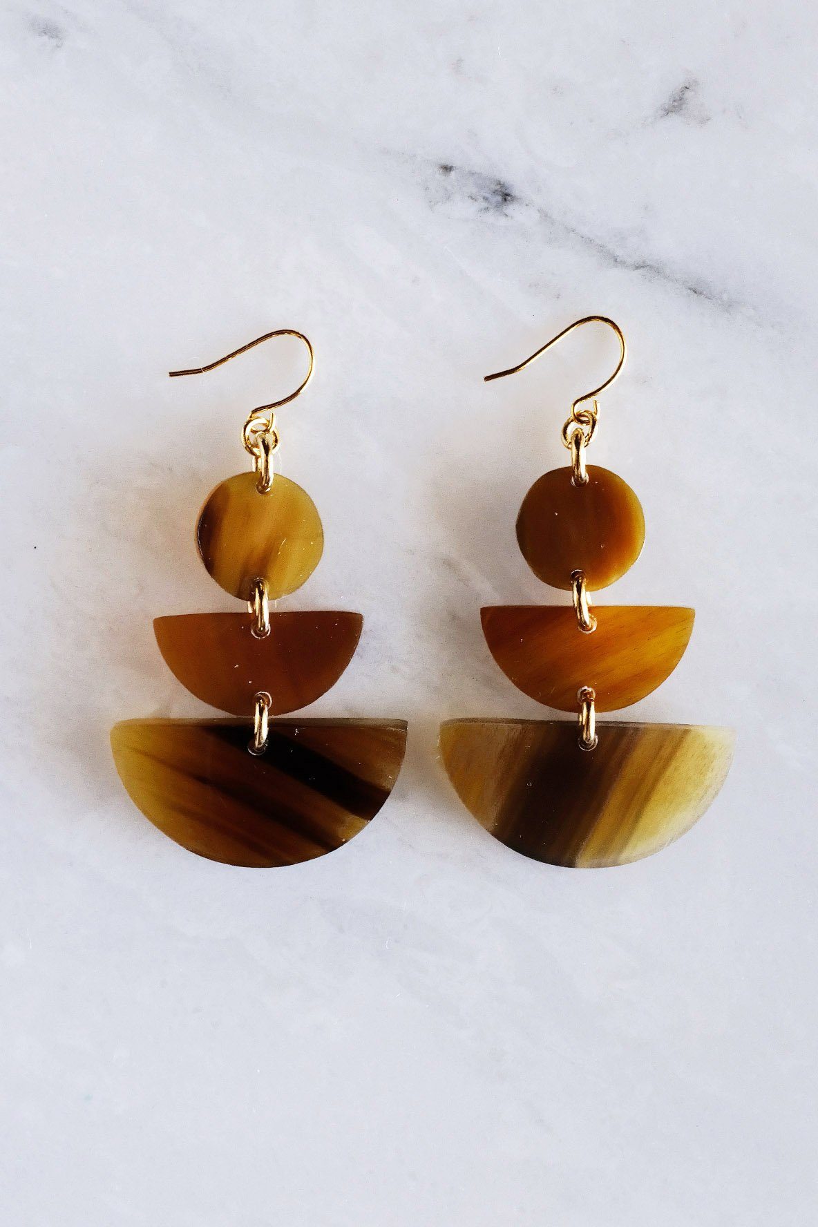16K Gold Plated Geometric Statement Buffalo Horn Earrings