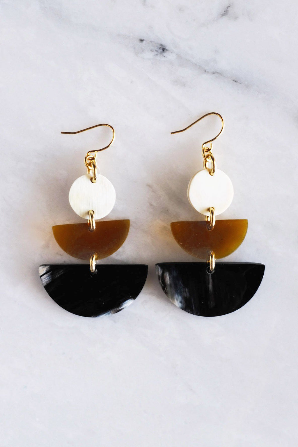 16K Gold Plated Geometric Statement Buffalo Horn Earrings