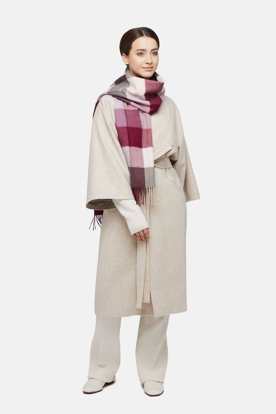 Natural Baby Alpaca Wool Midi Exclusive Check Scarf for Women