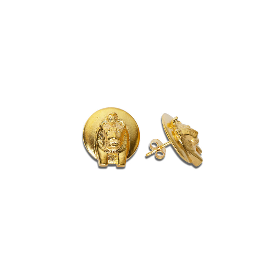 Sekhmet Stud Earrings – Silver/Gold, Symbol of Strength & Courage by New Vintage by Kriss at brixbailey.com