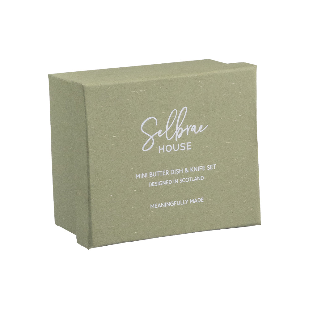 Green Stripe Mini Ceramic Butter Dish & Knife Set