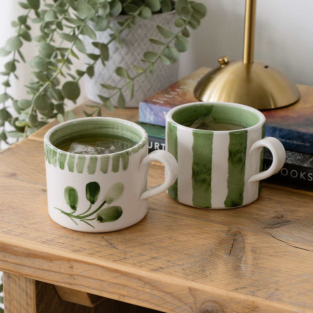 Green Stripe Large Ceramic Mug
