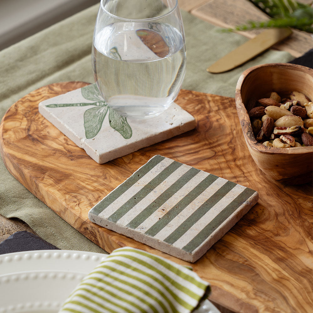 Green Stripe Single Stone Coaster
