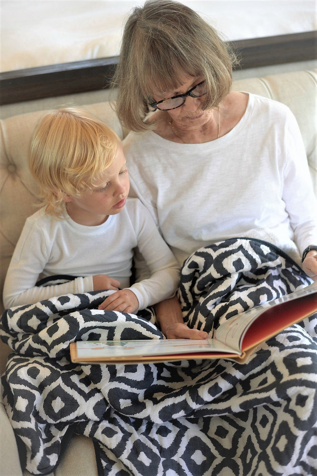 Moroccan Blue and Flower Child Cotton Muslin Blanket