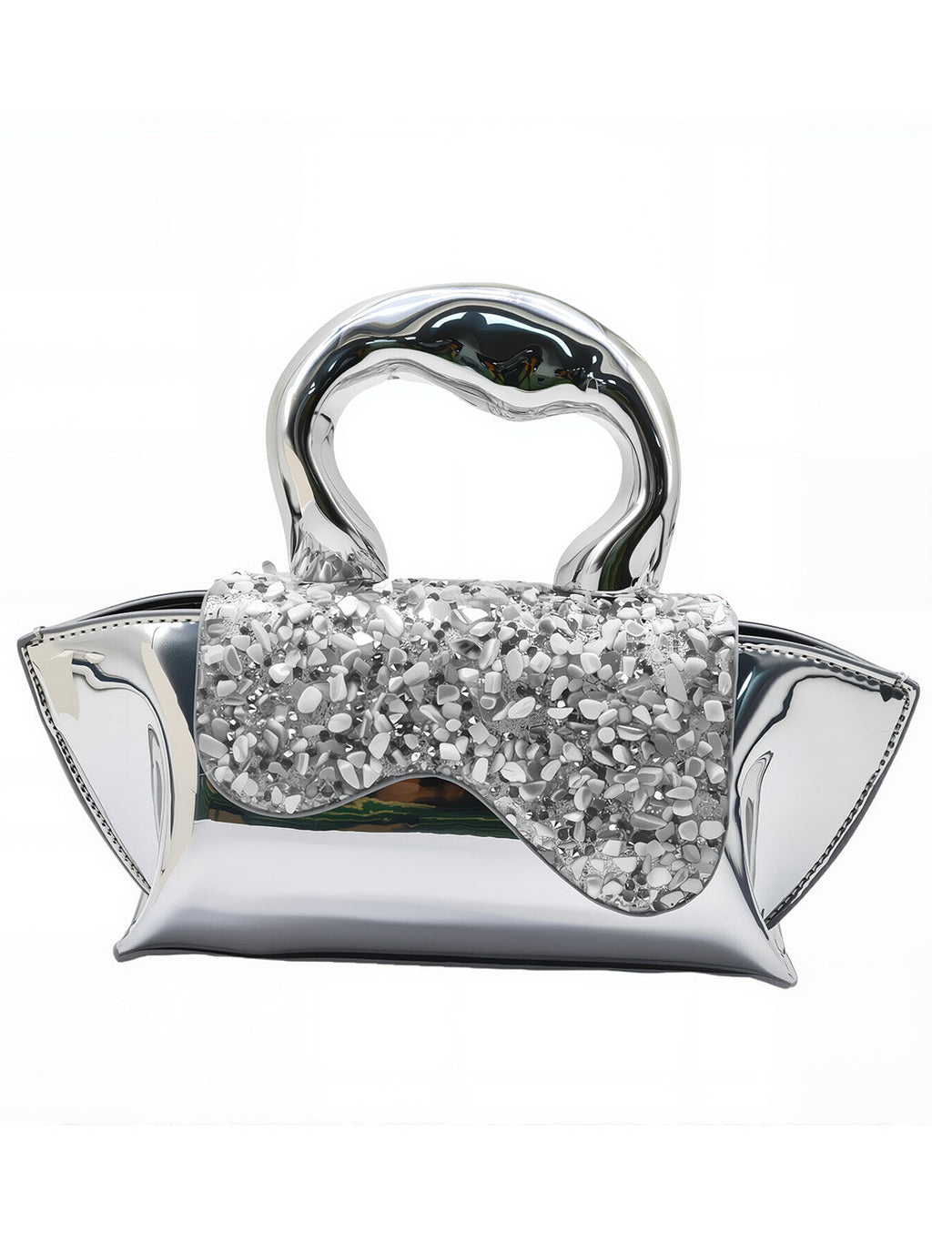 Silver Vegan Leather Crossbody Handbag