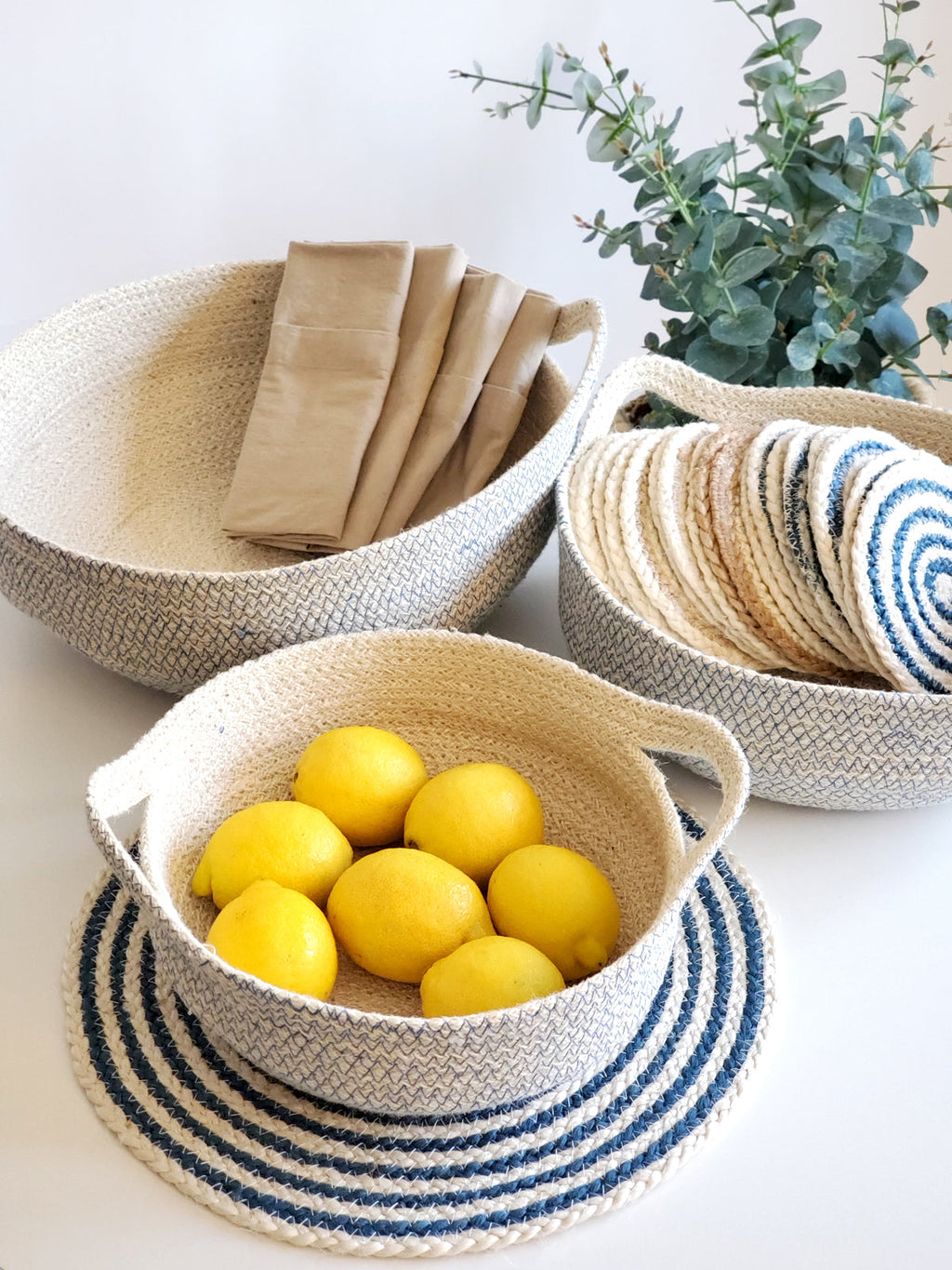 Handwoven Fruit Bowl in Blue