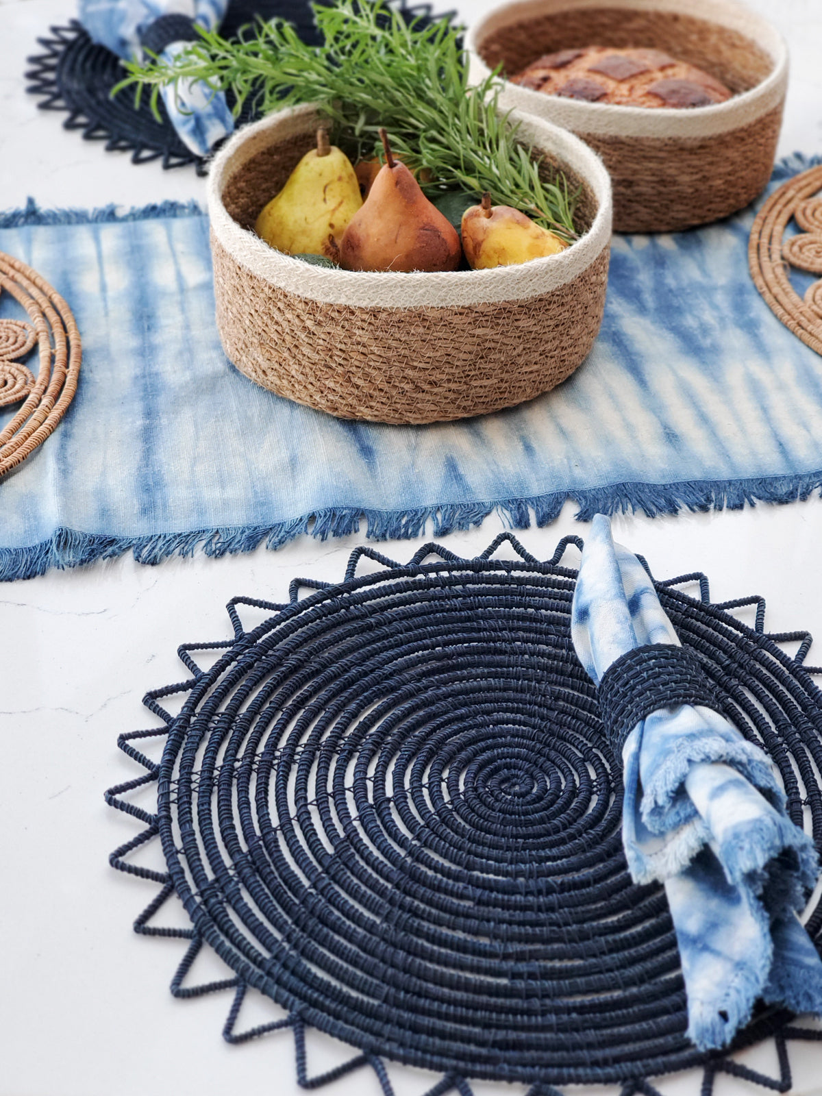 Woven Palm Fiber Placemat in Indigo Blue Set of 2