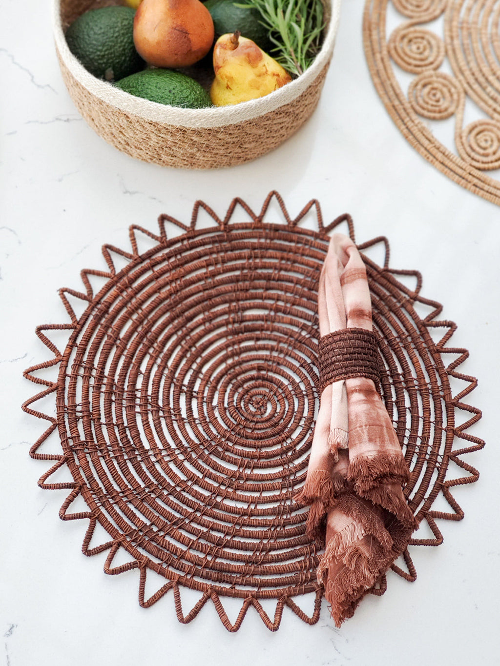 Woven Palm Fiber Placemat Brown Set of 2