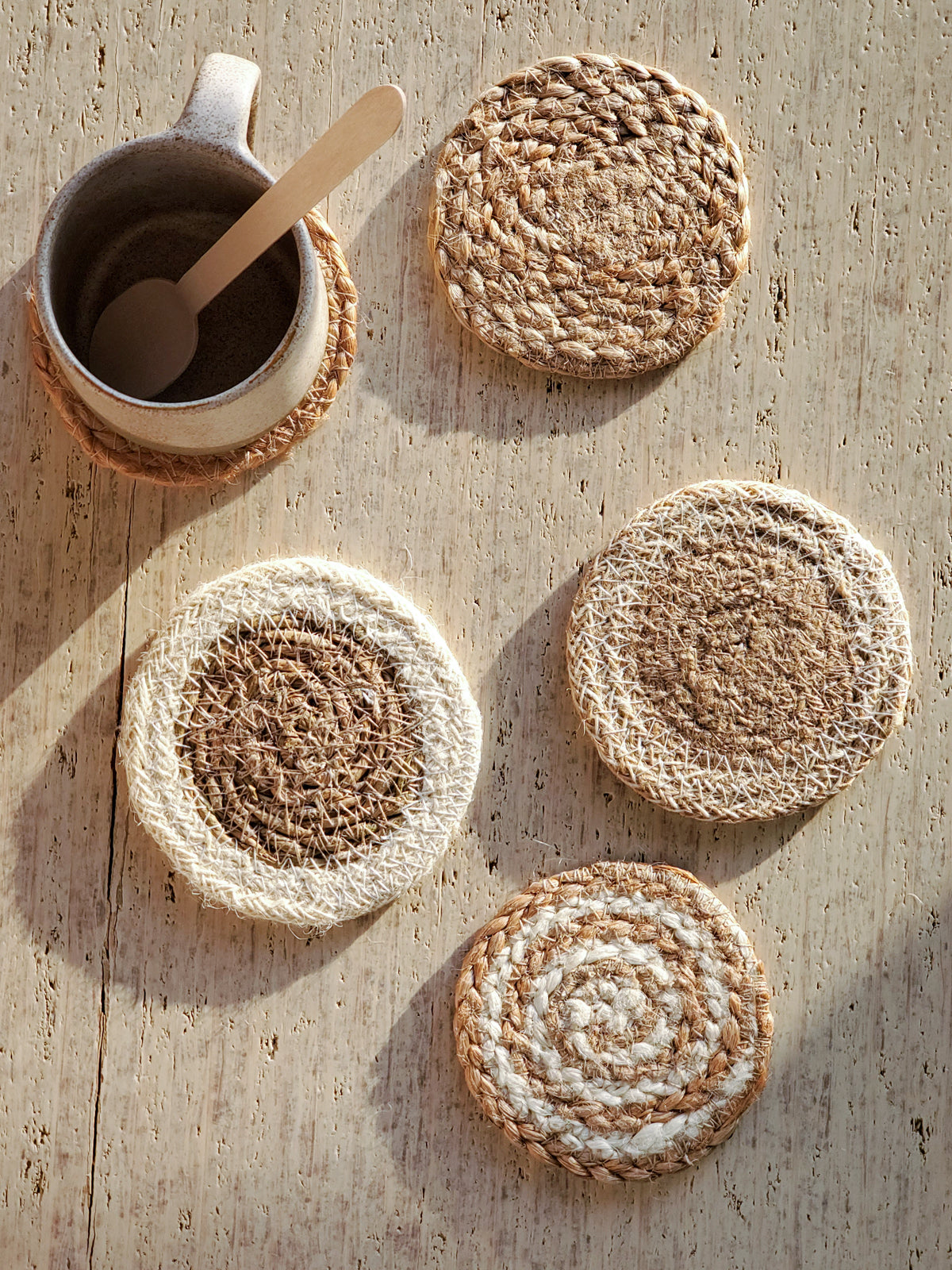 Natural Coaster Gift Set with Heart Pouch