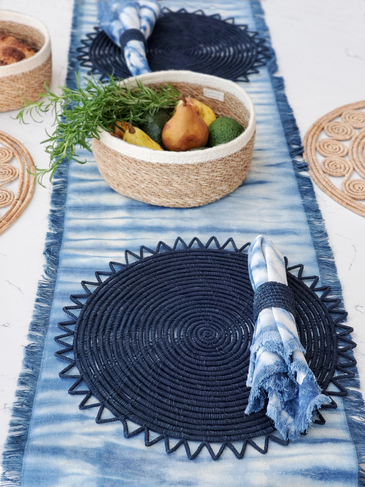 Woven Palm Fiber Placemat in Indigo Blue Set of 2