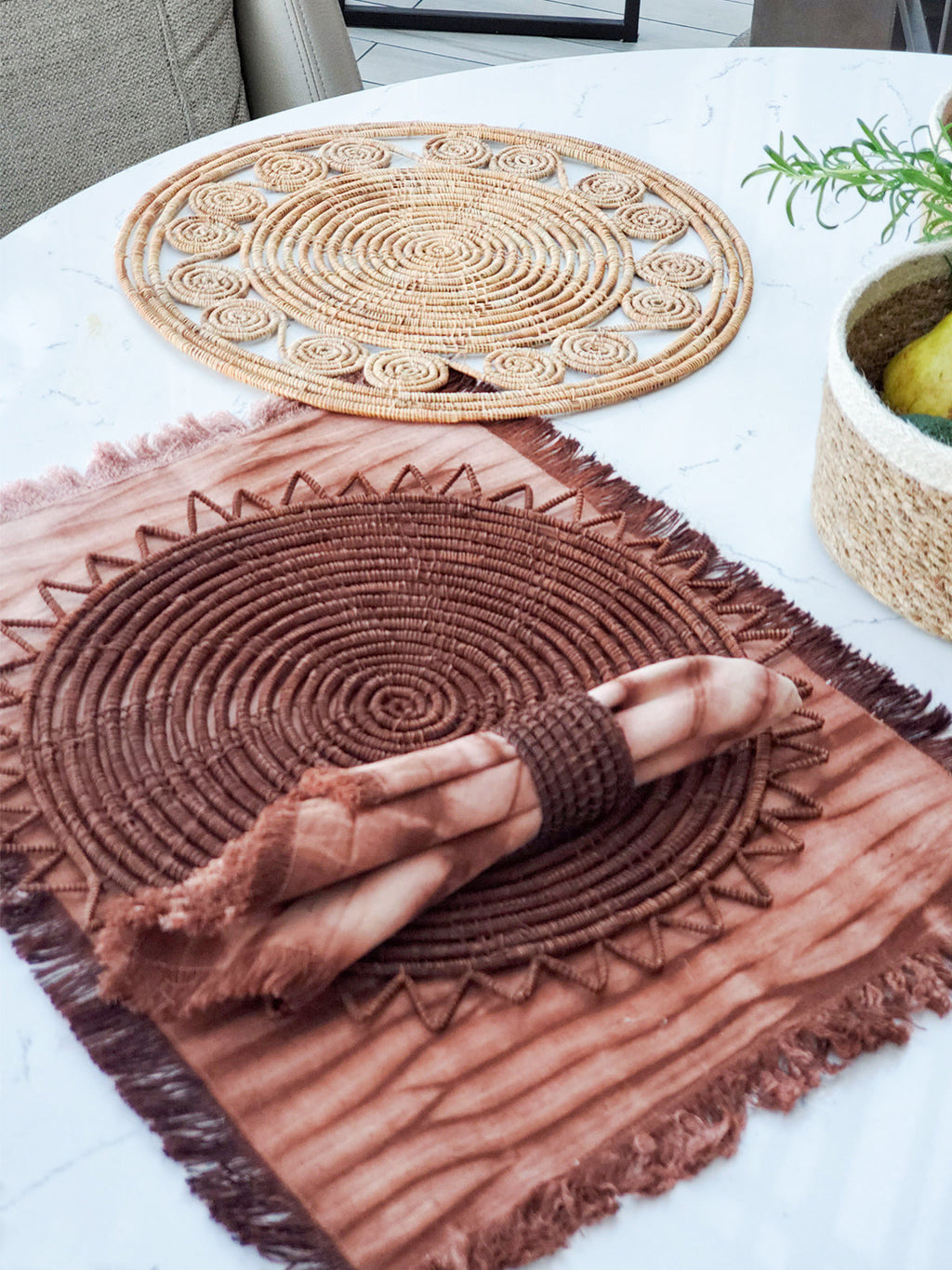 Woven Palm Fiber Placemat Brown Set of 2