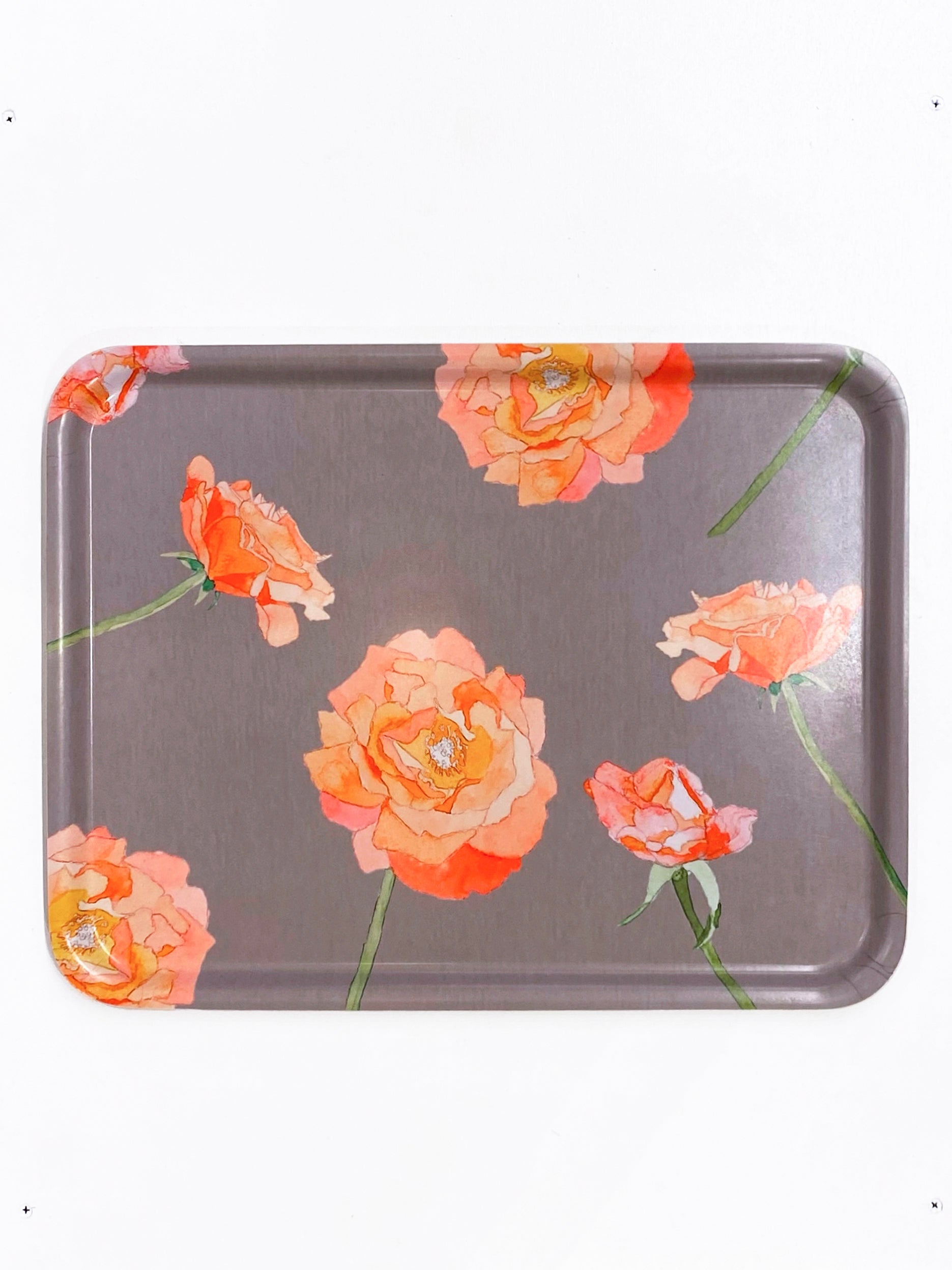 Peach Roses on Grey Serving Tray 19 inch