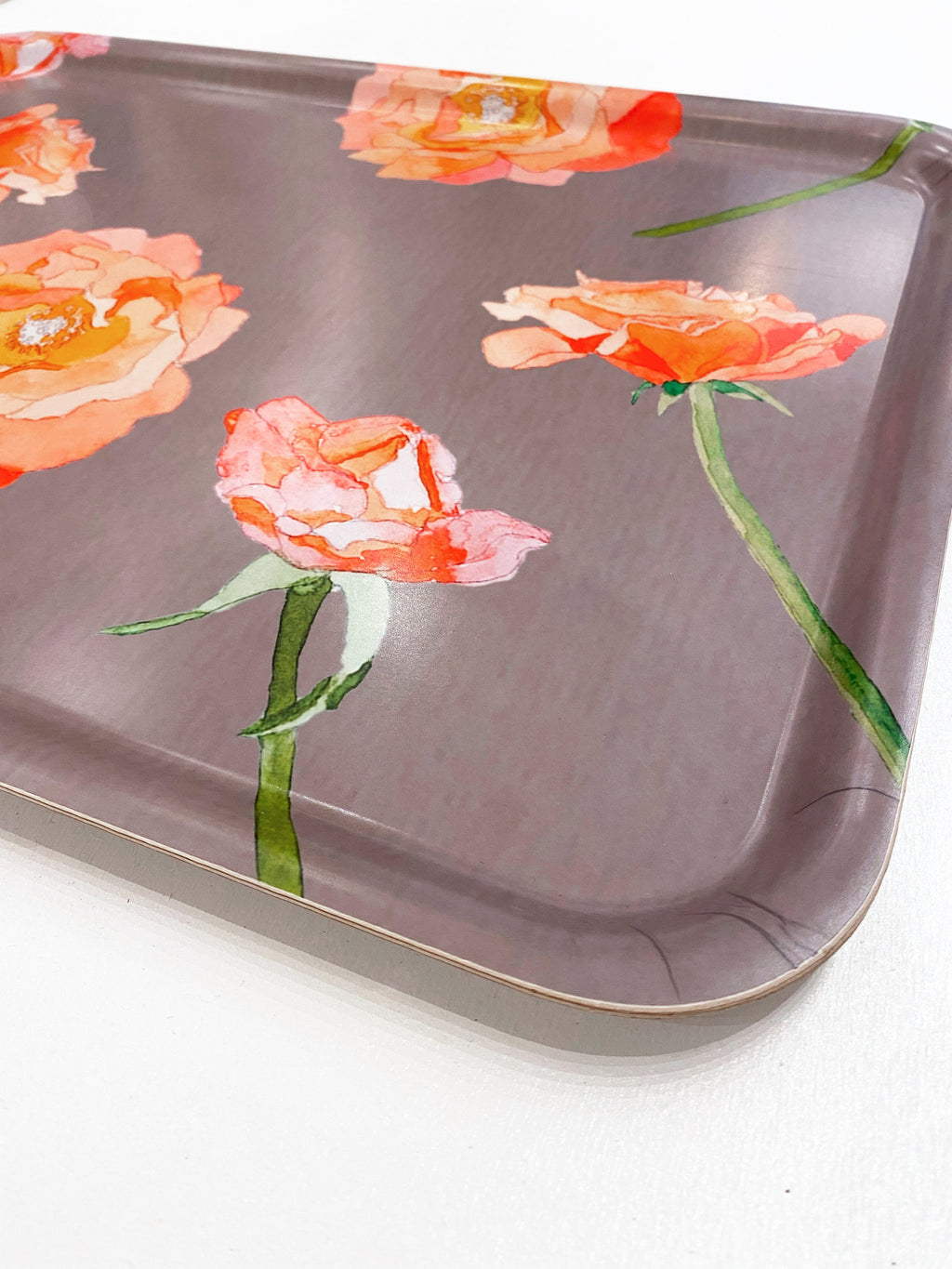 Peach Roses on Grey Serving Tray 19 inch