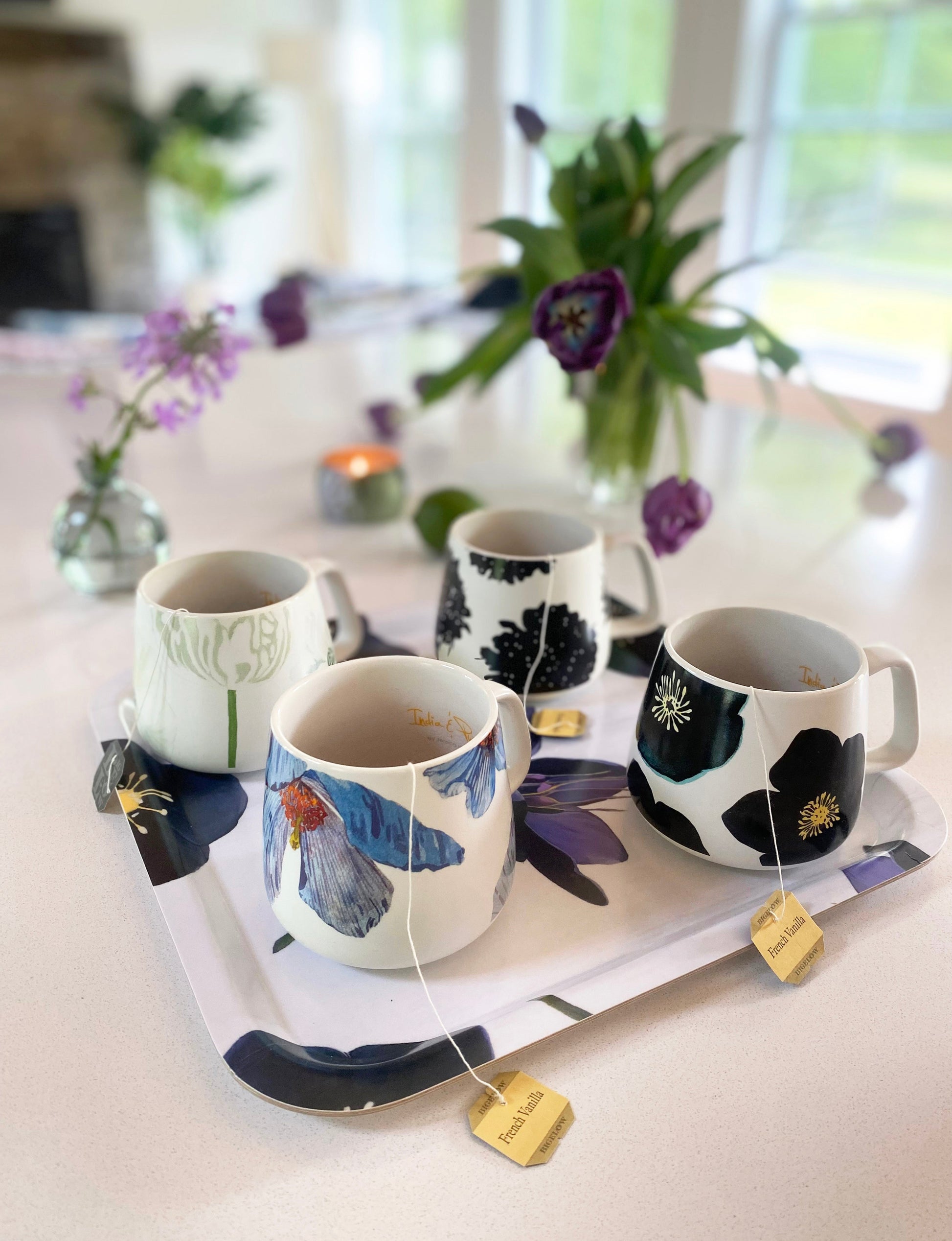 Black Scabiosa Porcelain Mug