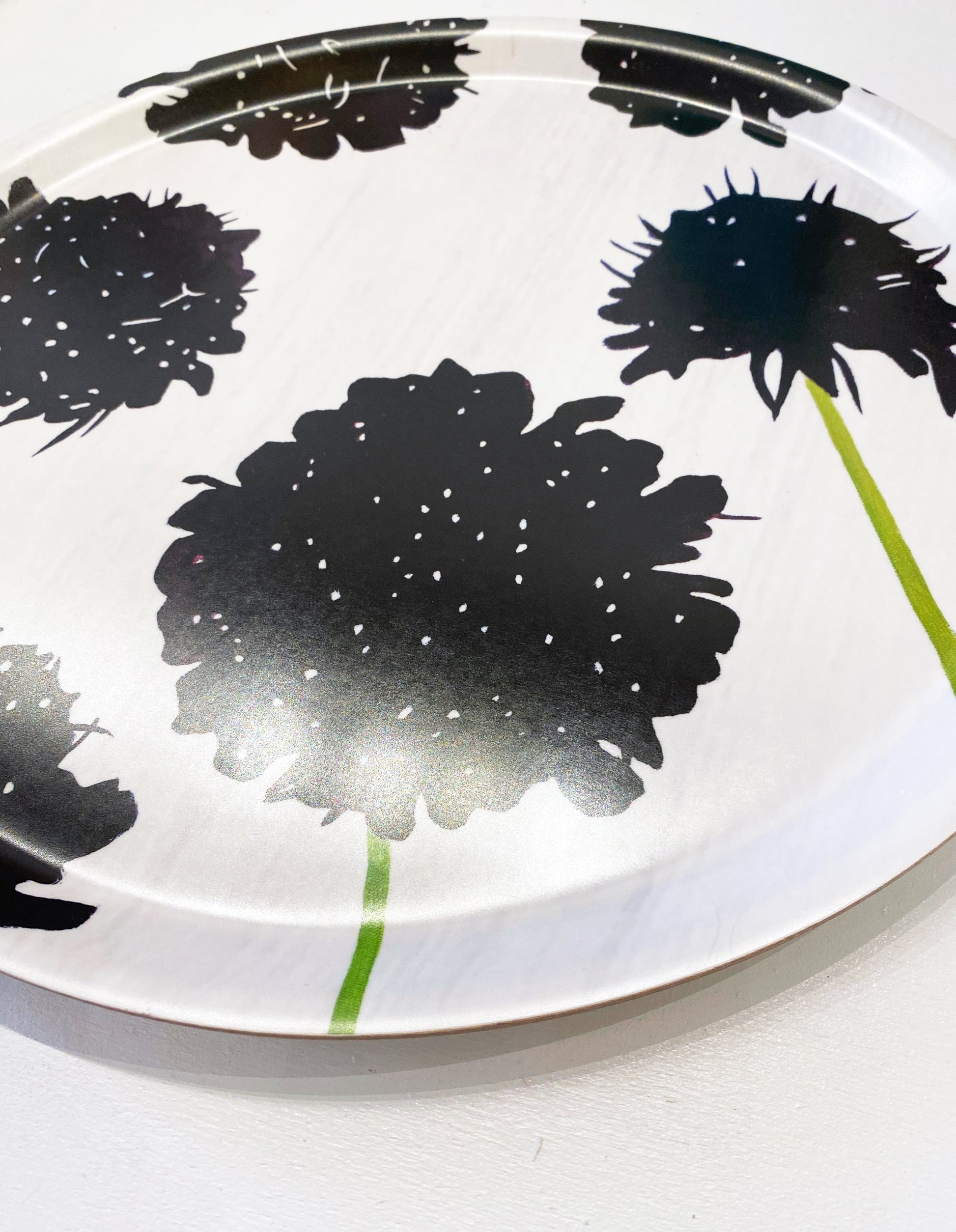 Black Scabiosa on Snow Serving Tray 15 inch