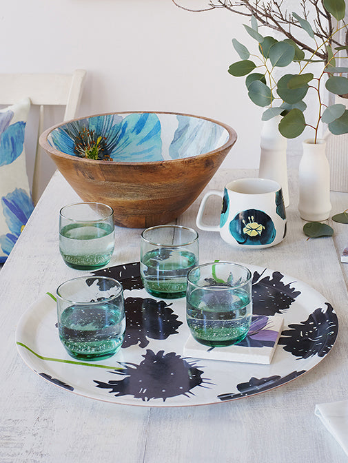 Black Scabiosa on Snow Serving Tray 15 inch