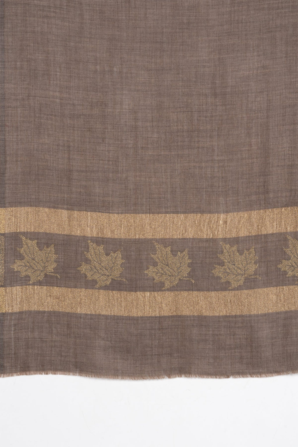 Gold Maple Leaf Border Cashmere Wool Scarf -  Beige
