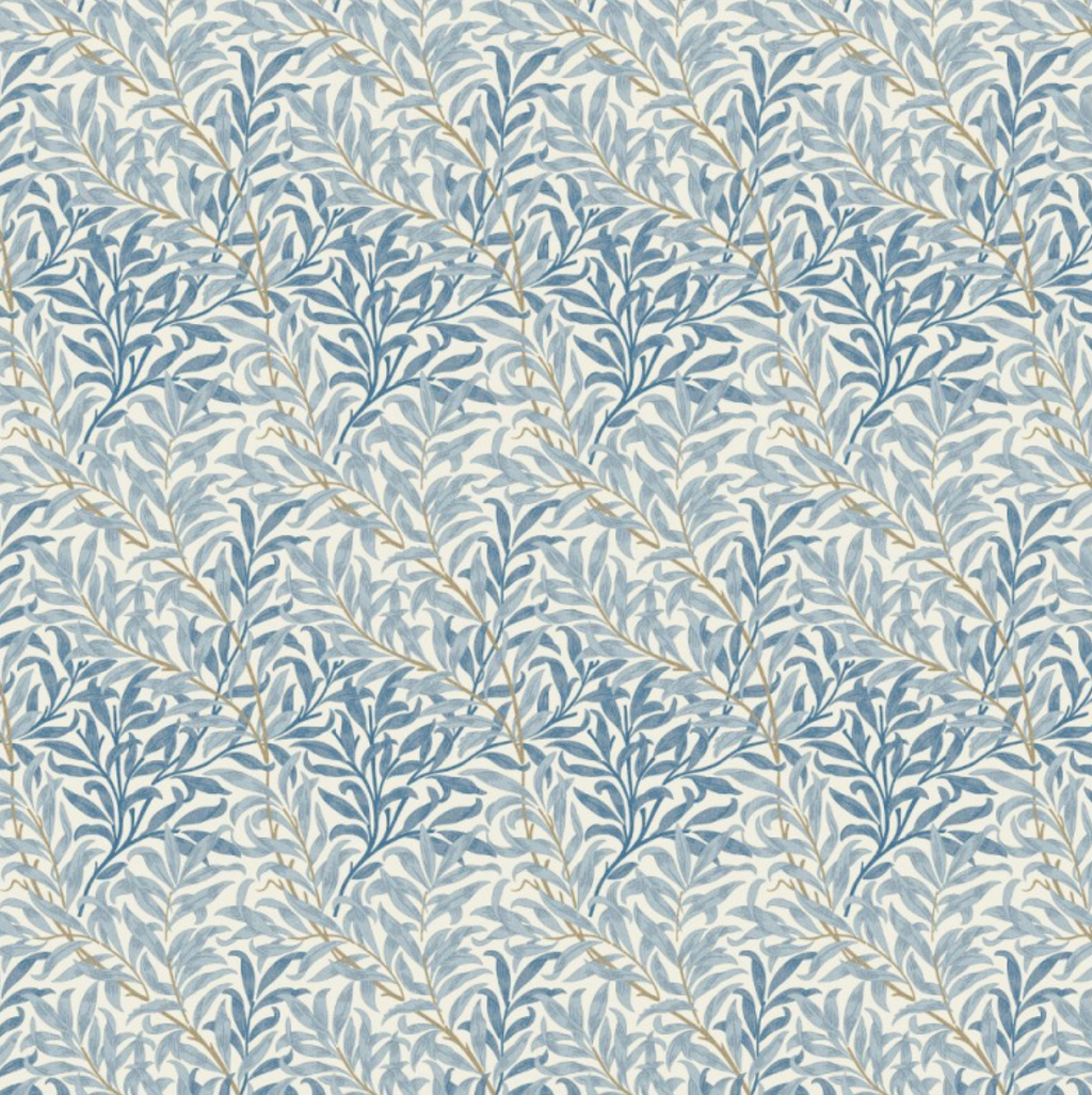 Teal velvet drum lampshade, double sided lampshade, with William Morris blue leaves cotton interior