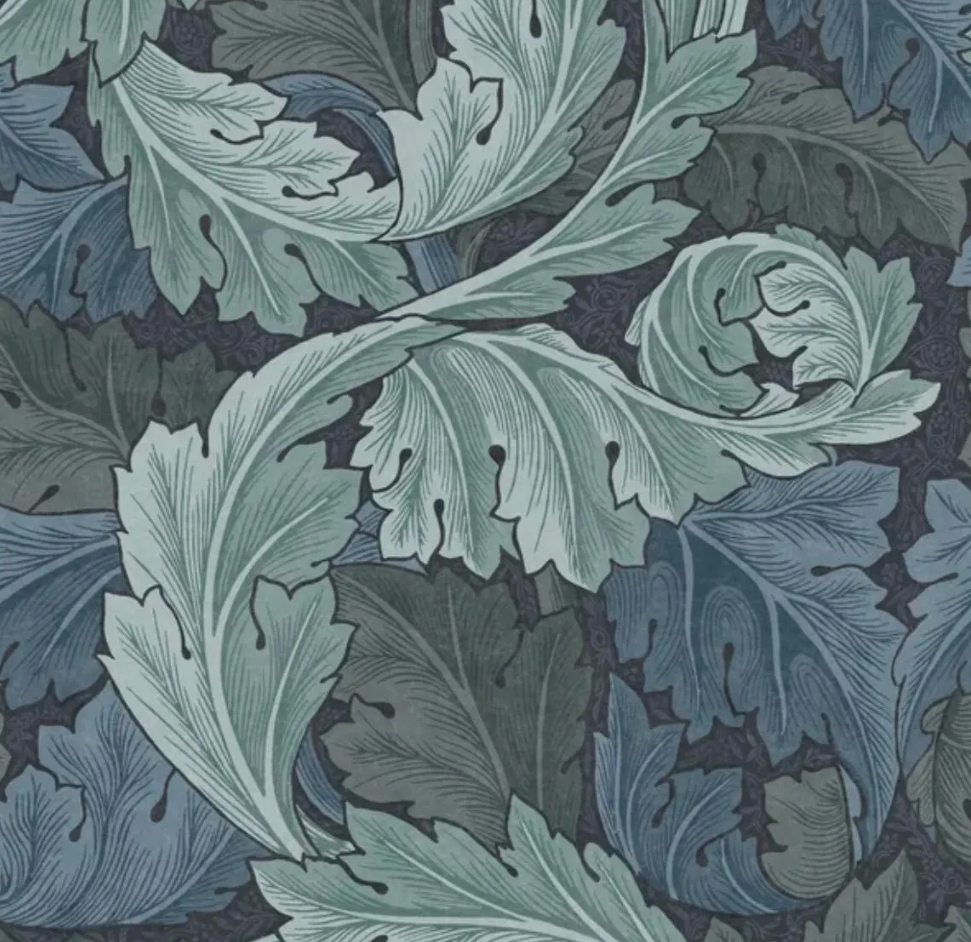 Navy blue velvet drum lampshade/ ceiling light shade with blue leaves paper interior
