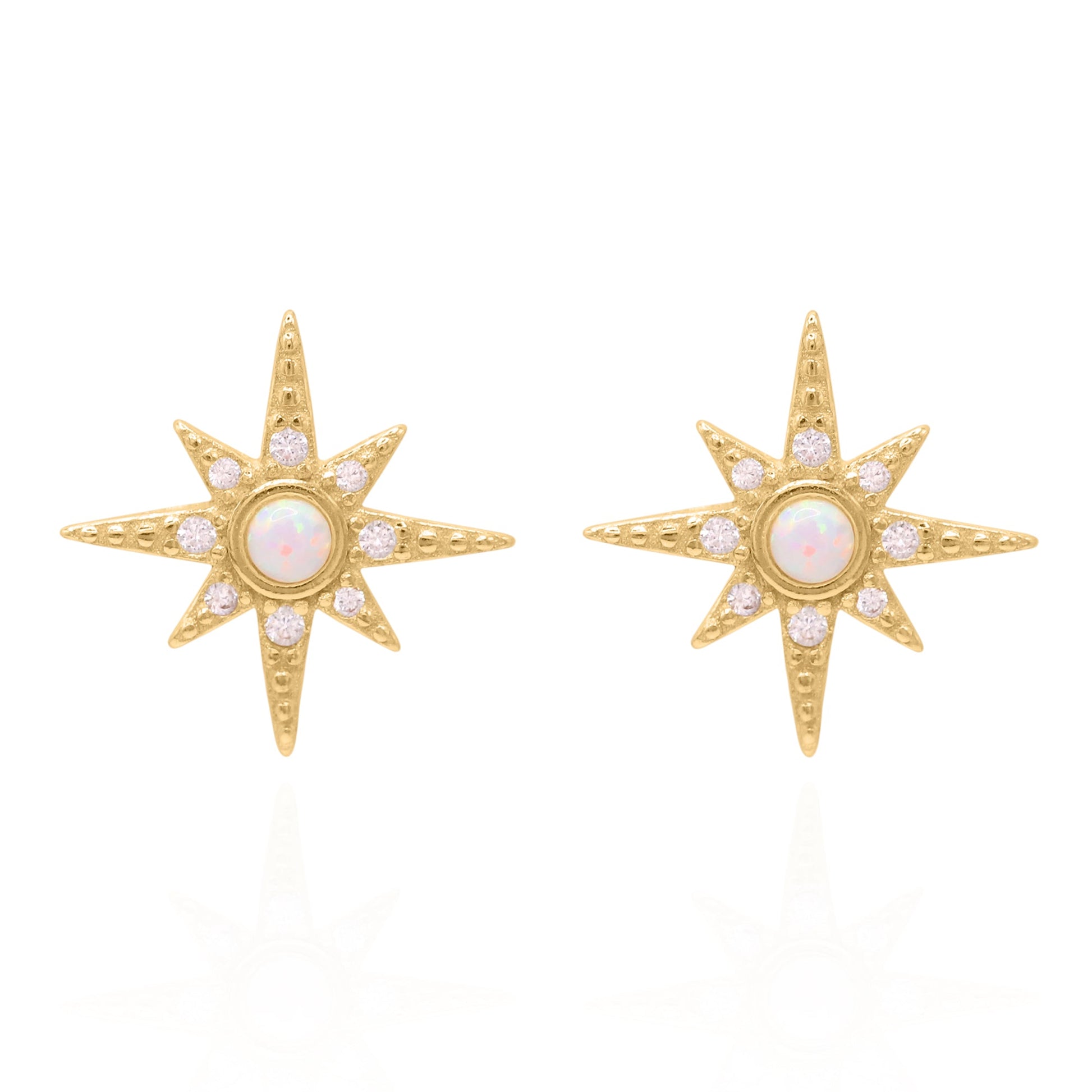 Serin Star Opal Stud Earrings | 18K Gold Plated
