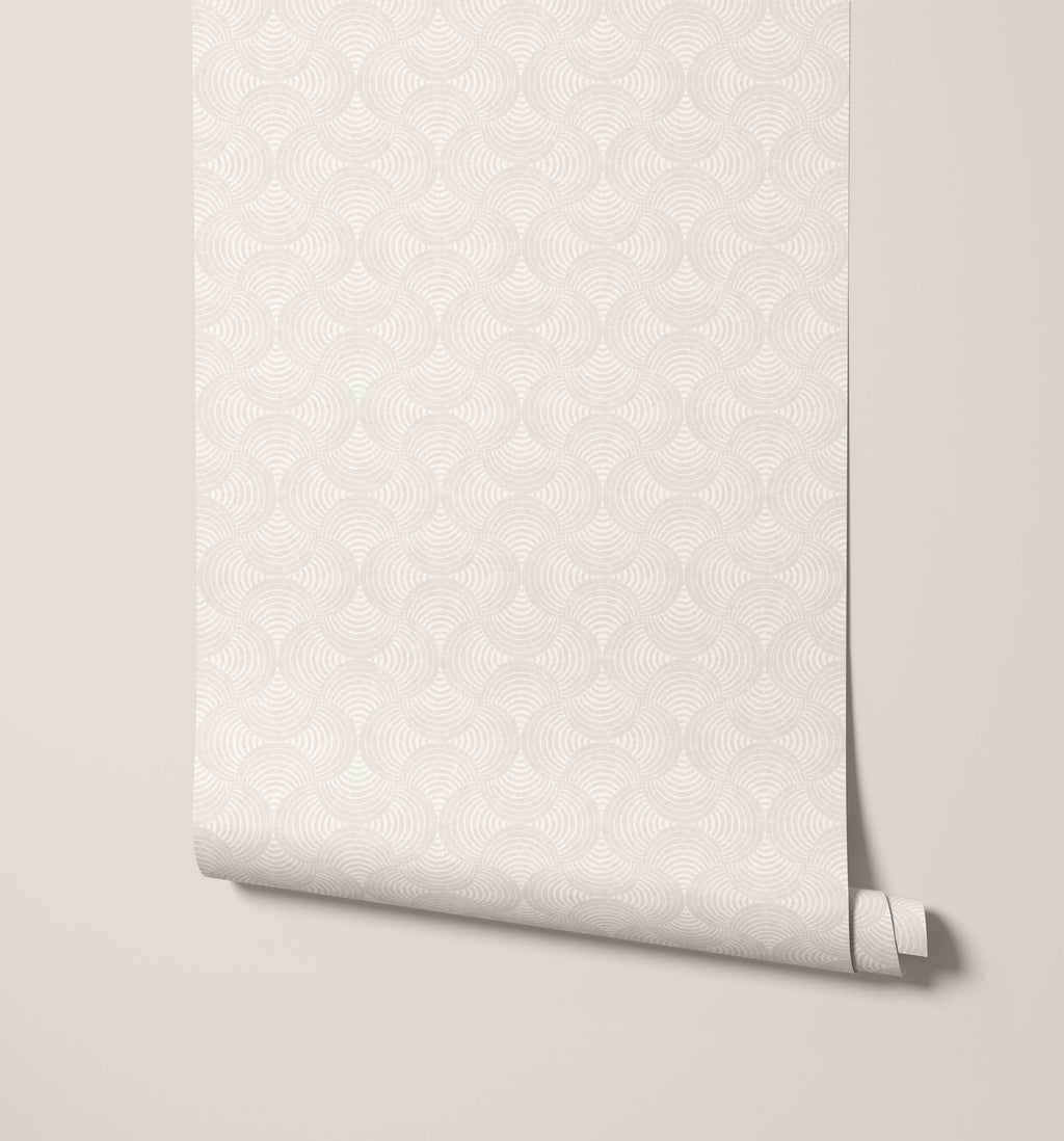 Shell Wallpaper with Block Print Swirl Pattern