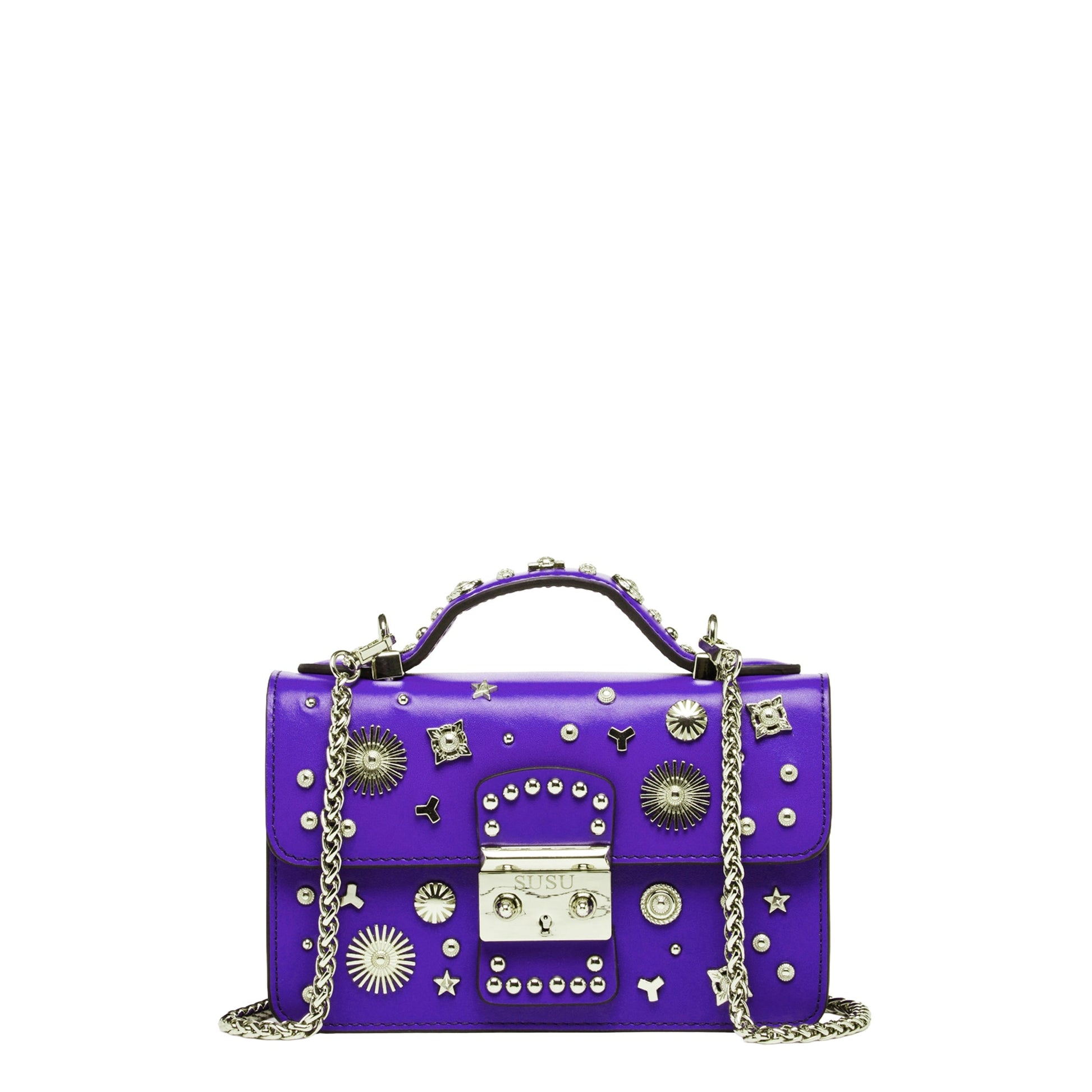 Royal Blue Studded Leather Crossbody Bag