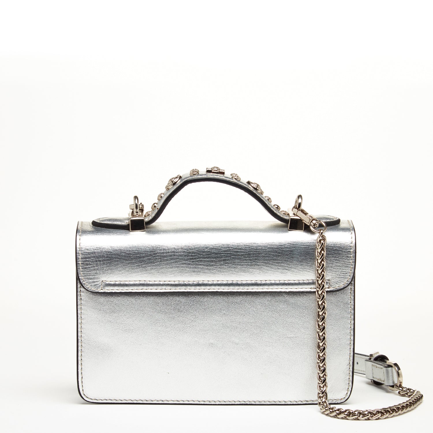 Small Studded Silver Leather Crossbody Bag