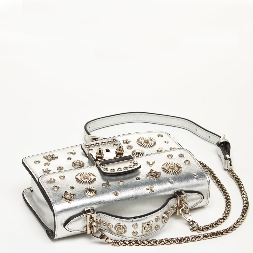 Small Studded Silver Leather Crossbody Bag