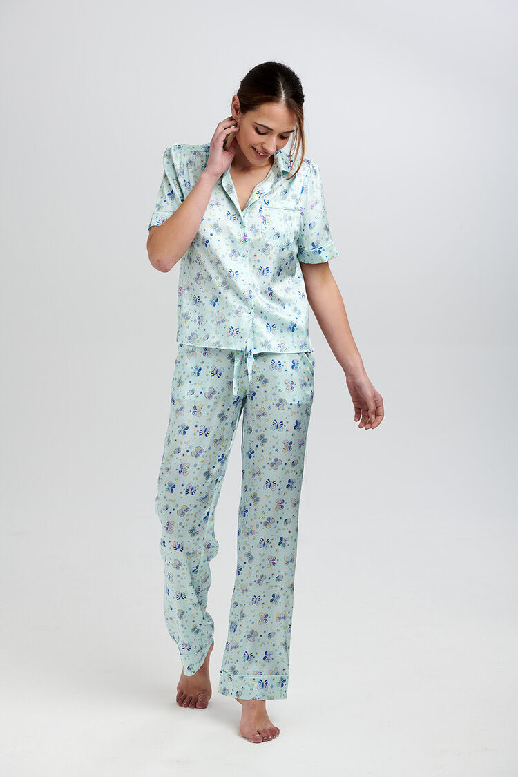 Poppy Glacier Butterfly Silk Blouse