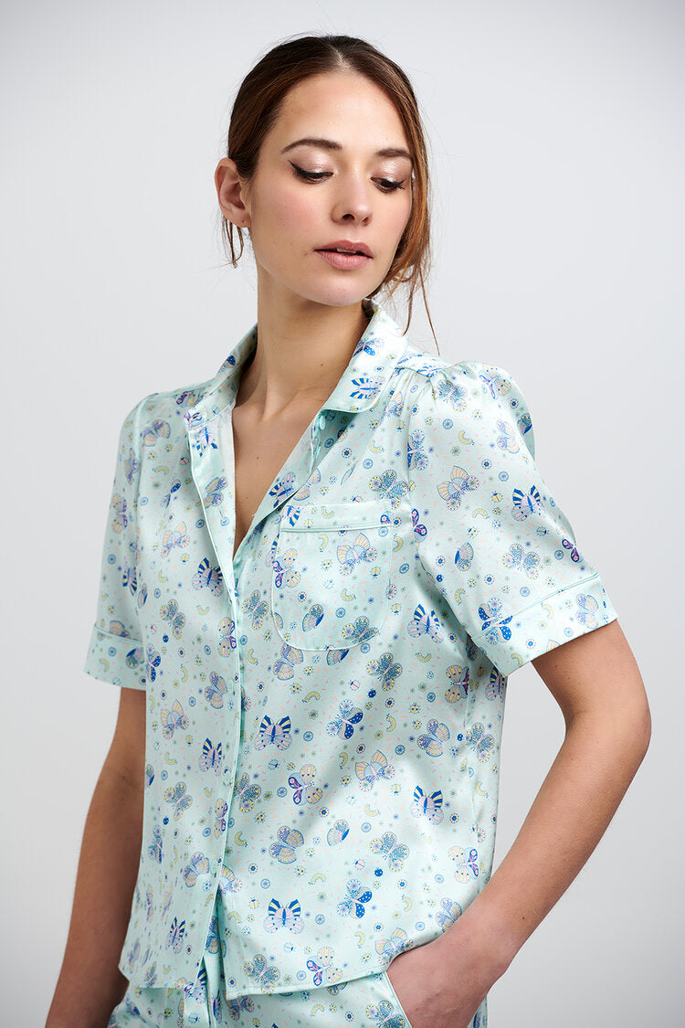 Poppy Glacier Butterfly Silk Blouse
