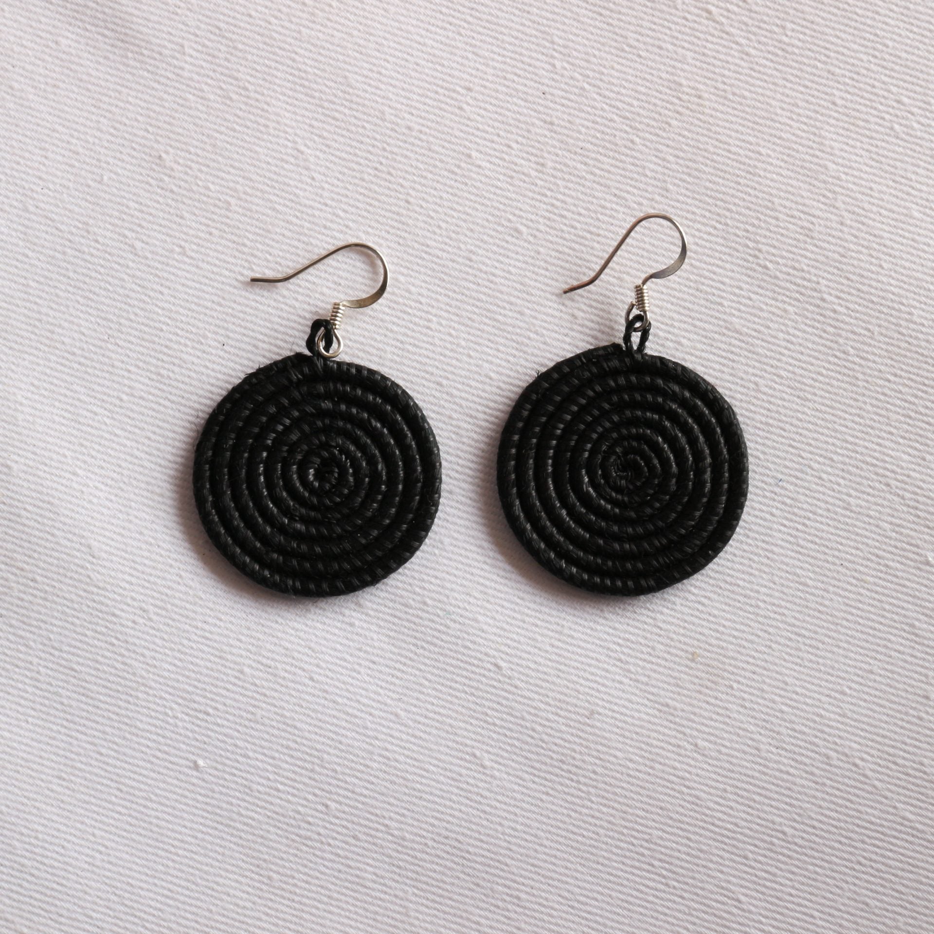 Small Woven Disc Earrings in Natural Fibers