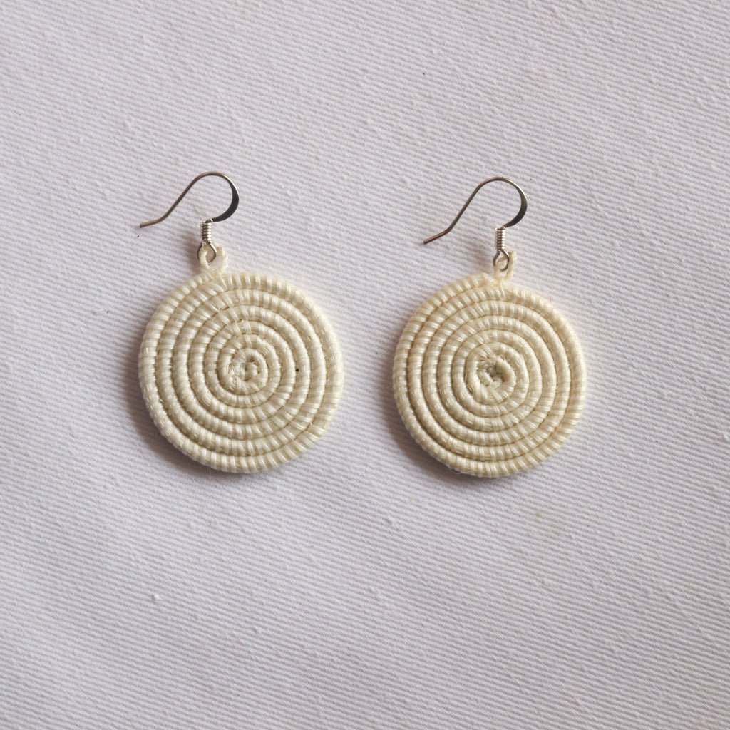 Small Woven Disc Earrings in Natural Sisal