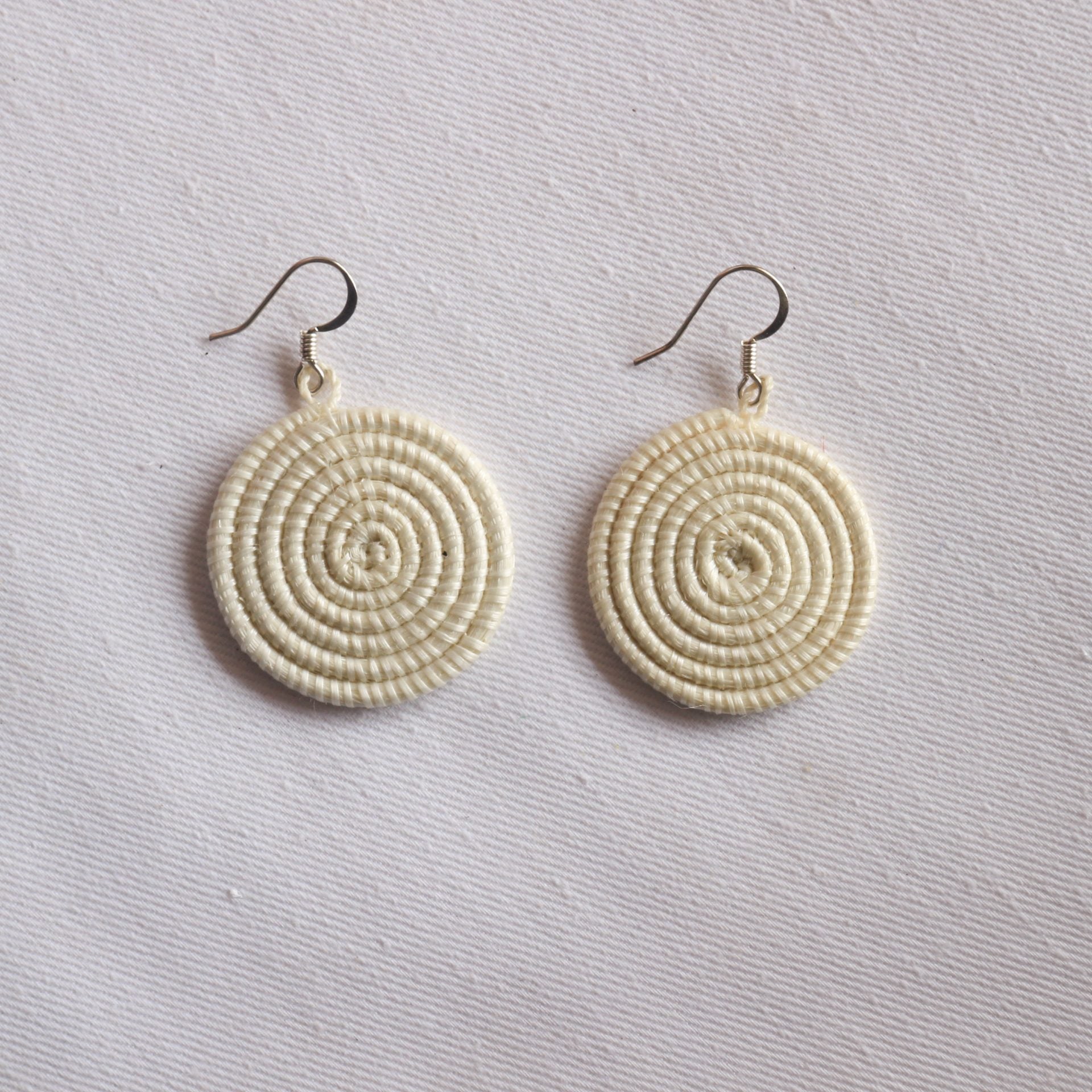 Small Woven Disc Earrings in Natural Fibers