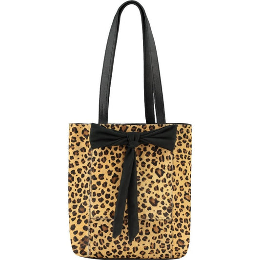 Animal Print Bow Compact Leather Tote - 1