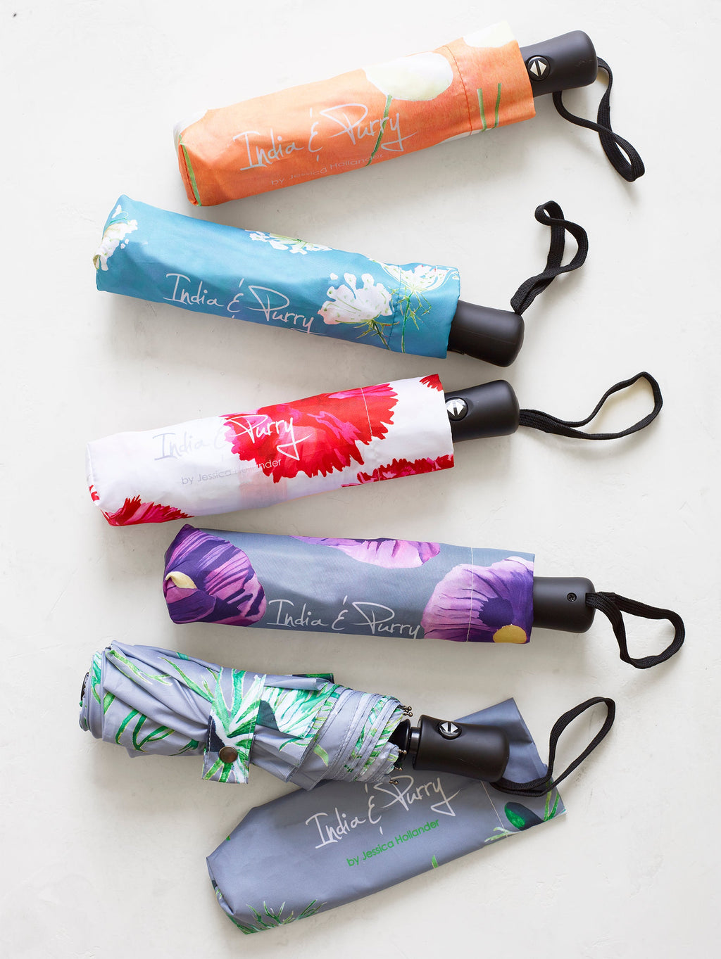 Purple Poppies on Grey Collapsible Umbrella