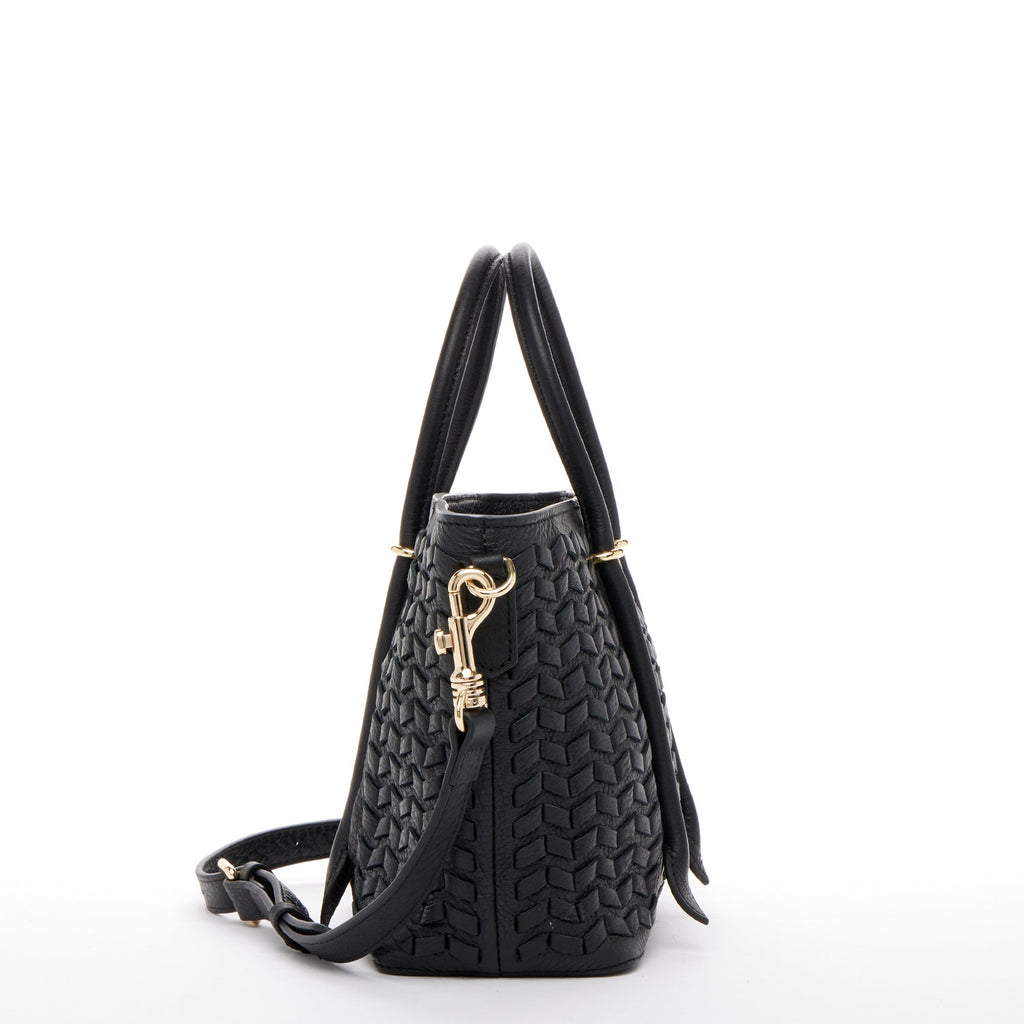 Black Leather Woven Satchel Bag