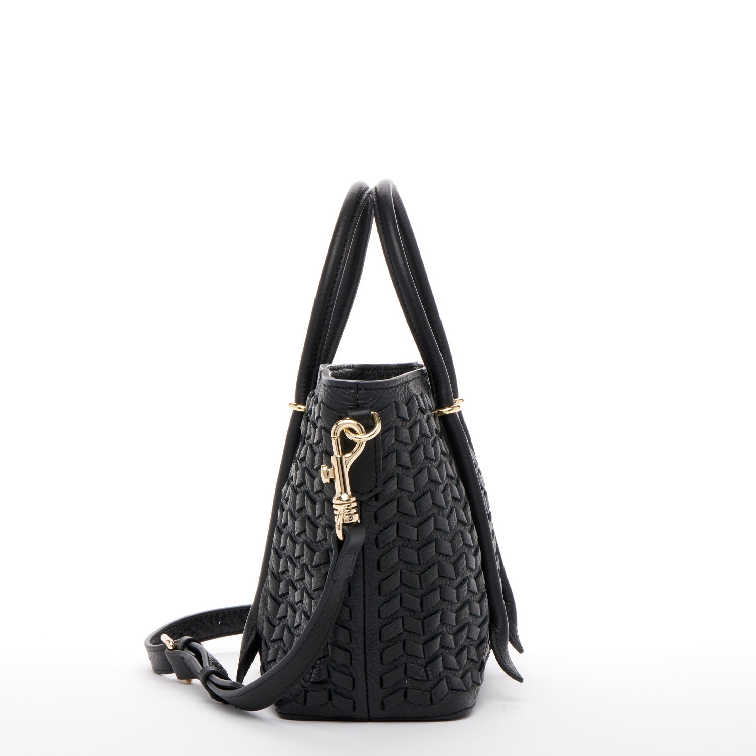 Black Leather Woven Satchel Bag