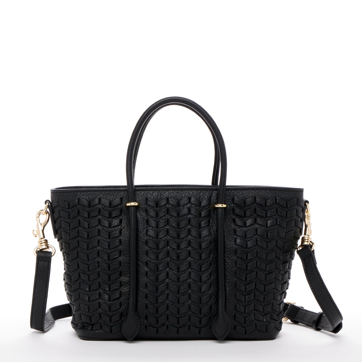Black Leather Woven Satchel Bag