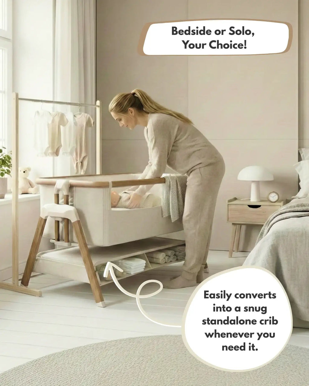 Beige Bedside Crib for Newborns