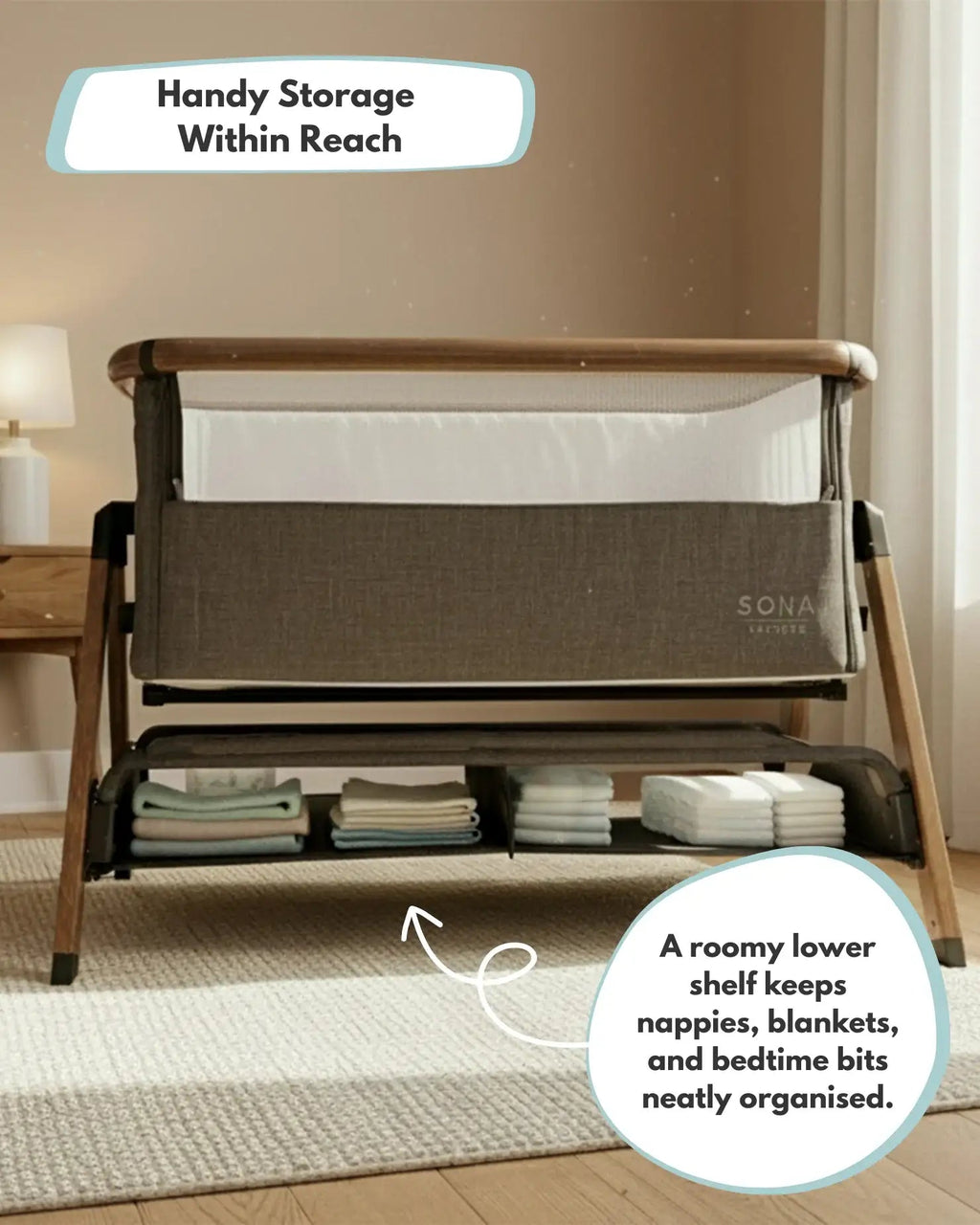 Bedside and Co-Sleeping Crib in Grey