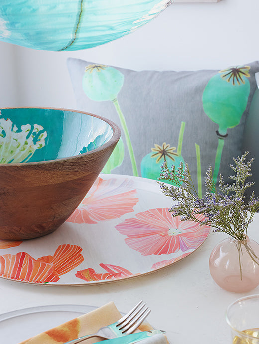 Hibiscus on Snow Serving Tray 15 inch