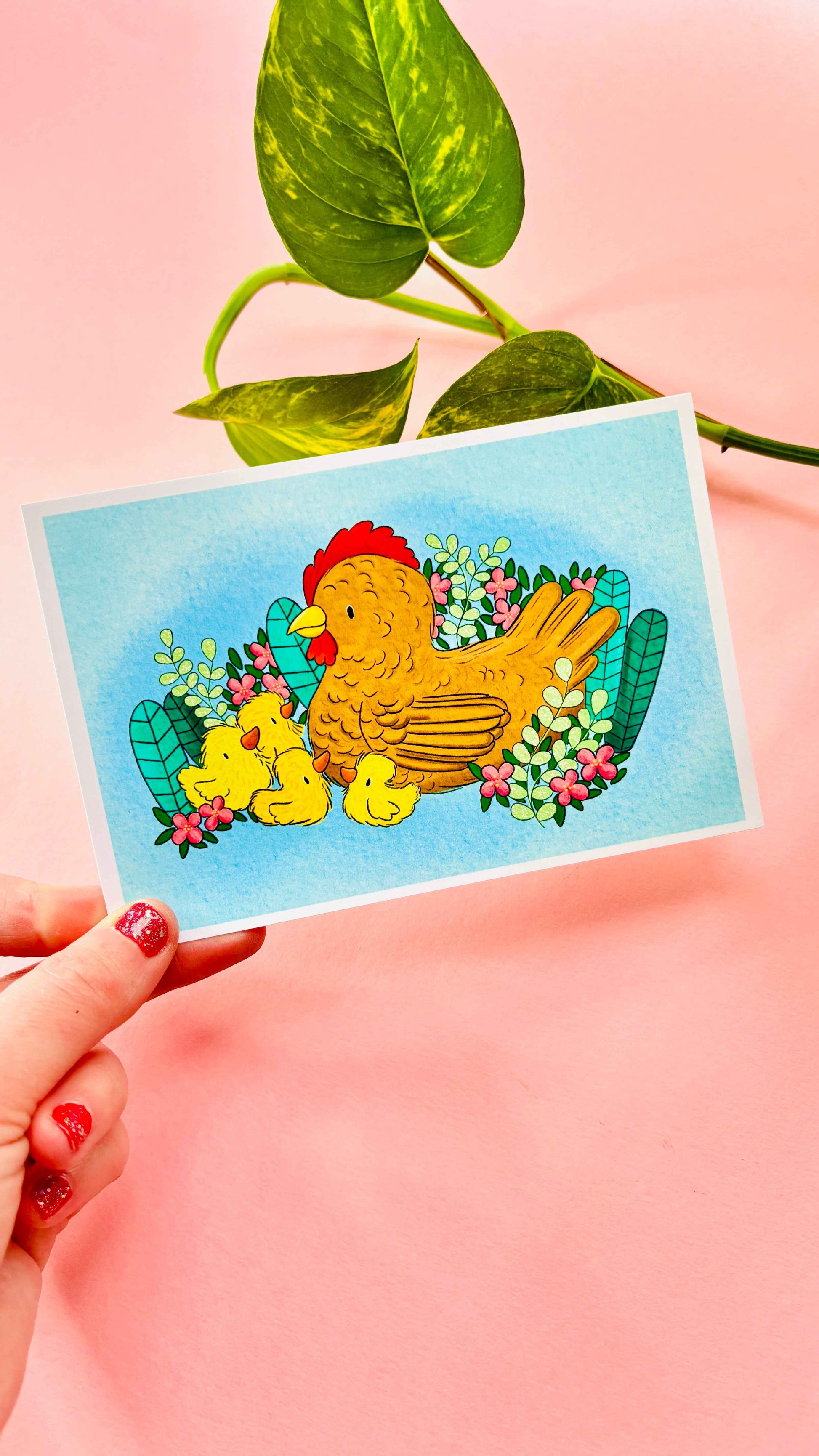 Mother Hen Spring Illustrated Signed Mini Art Print