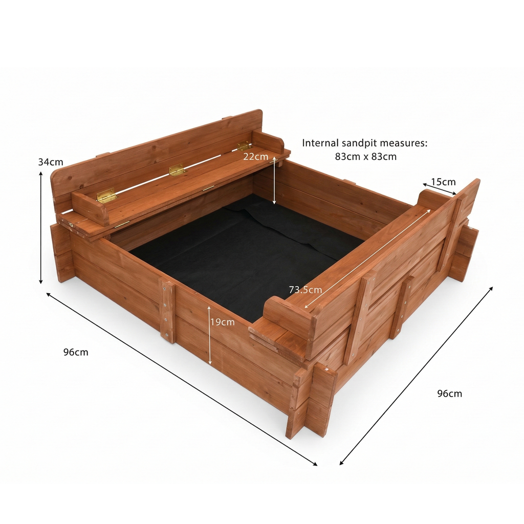 96cm Square Wooden Sandpit with Integrated Folding Lid